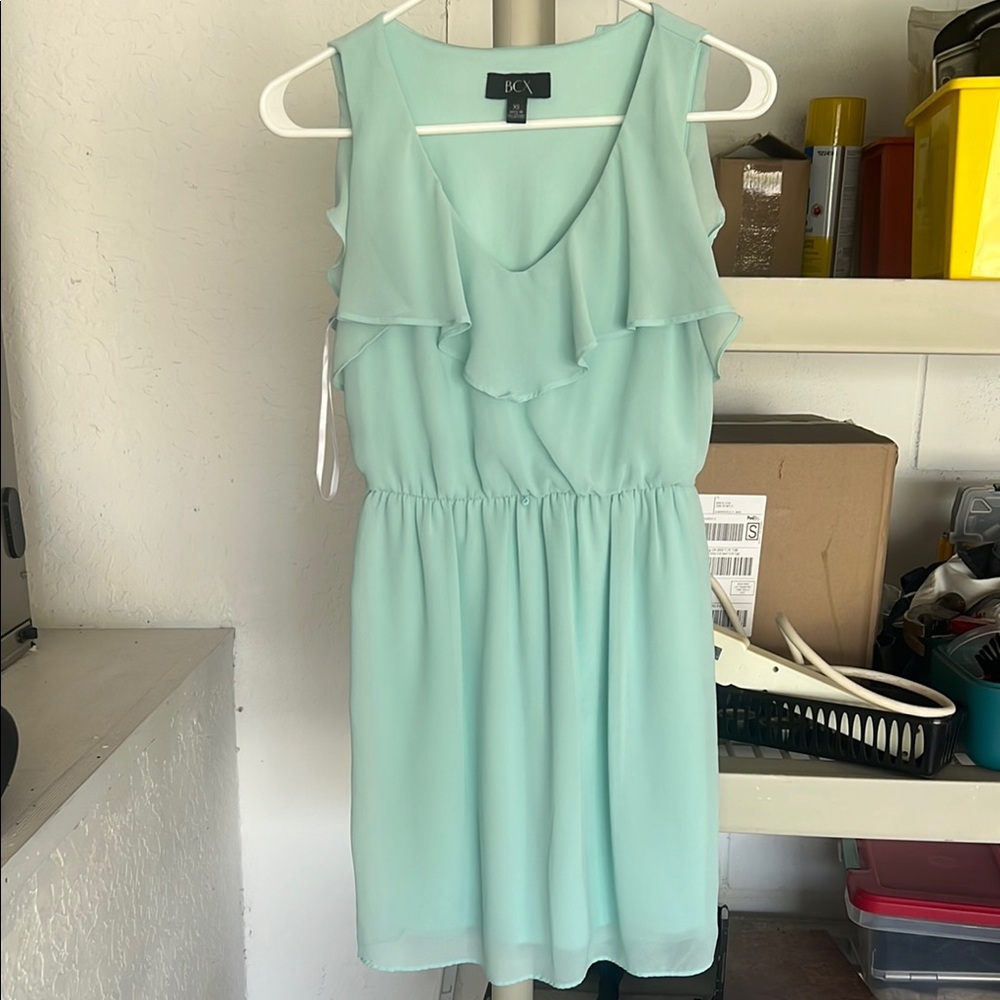 BCX Green Ruched Ruffled Sundress